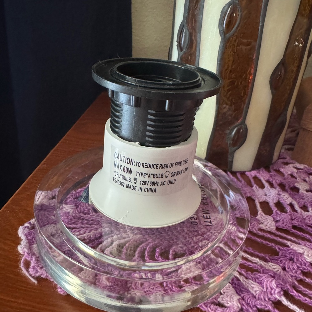 Tiffany Inspired Stained Glass Table Lamp with Orange and Black Accents - Picture 7 of 10